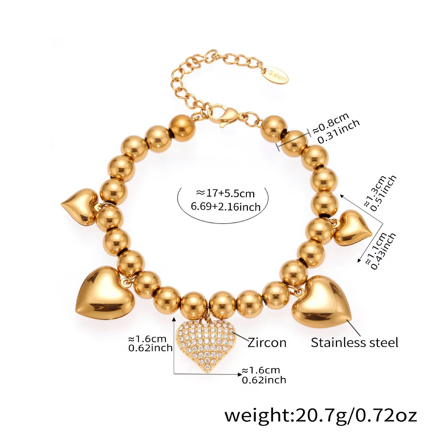 18K Gold Plated Chunky Heart Bracelet