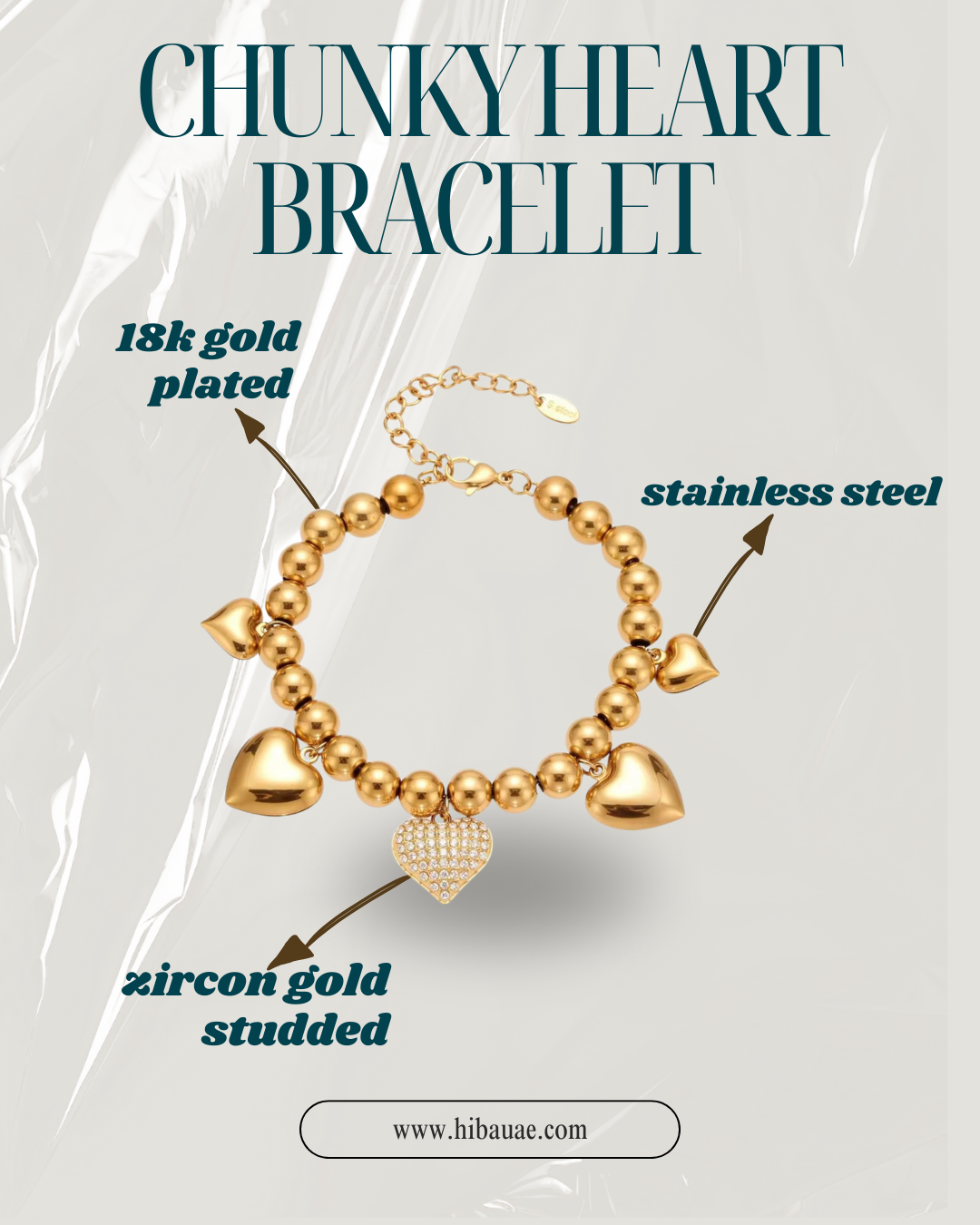 18K Gold Plated Chunky Heart Bracelet