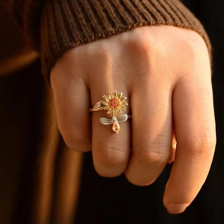 925 Sterling Silver Sunflower Ring