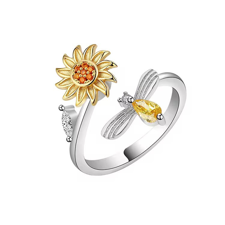 925 Sterling Silver Sunflower Ring