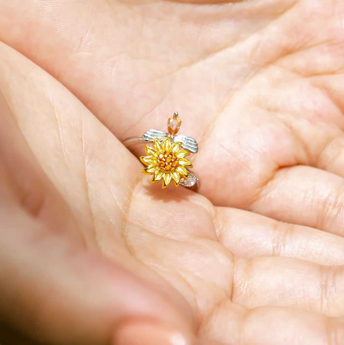 925 Sterling Silver Sunflower Ring