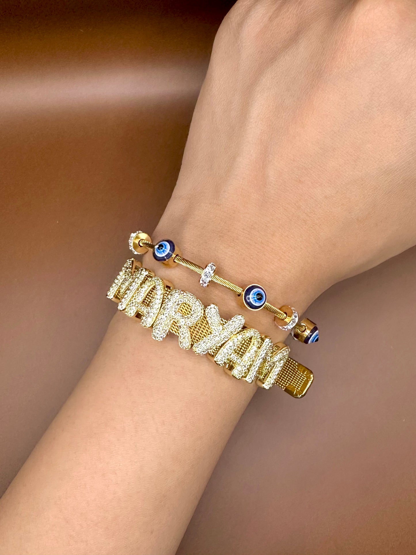 Gold Plated NAMELET + Evil Eye Stack