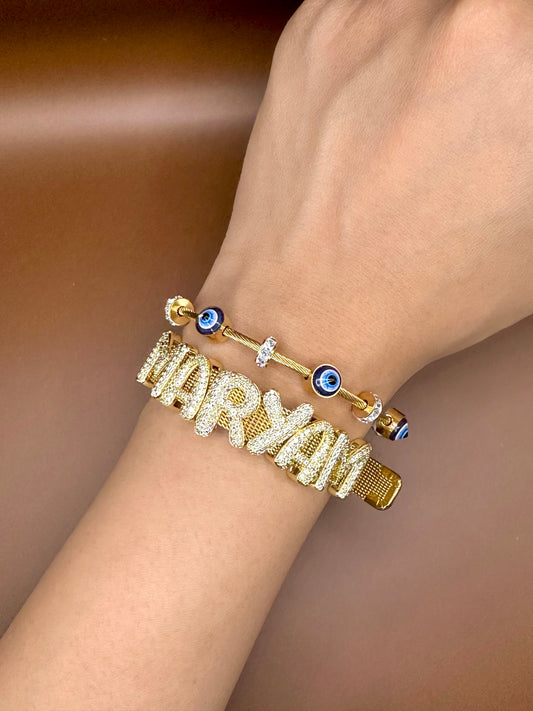 Gold Plated NAMELET + Evil Eye Stack