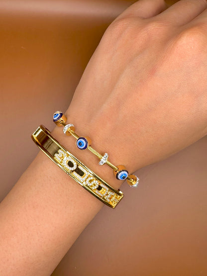 Personalised Bangle + Evil Eye Stack