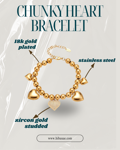 18K Gold Plated Chunky Heart Bracelet