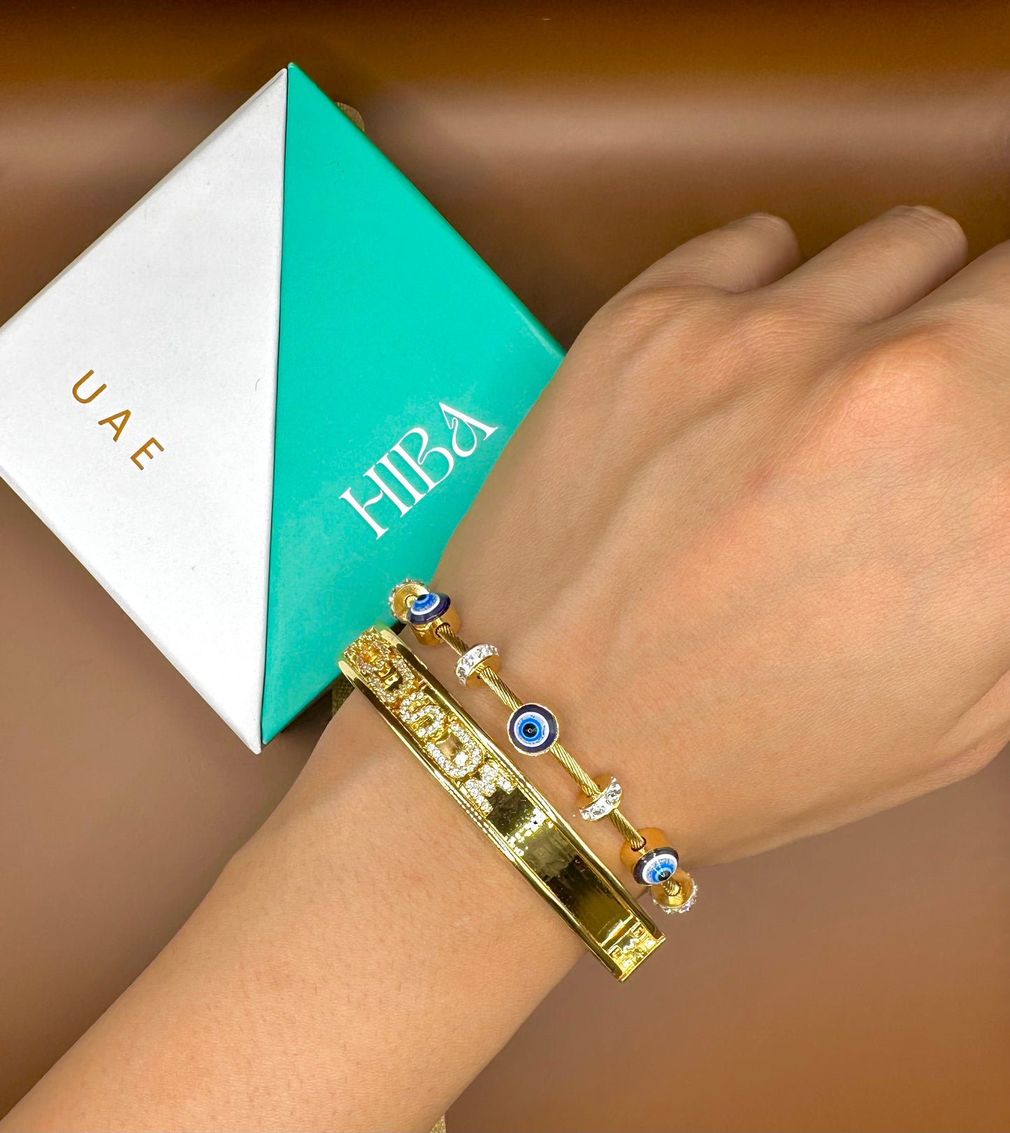 Personalised Bangle + Evil Eye Stack