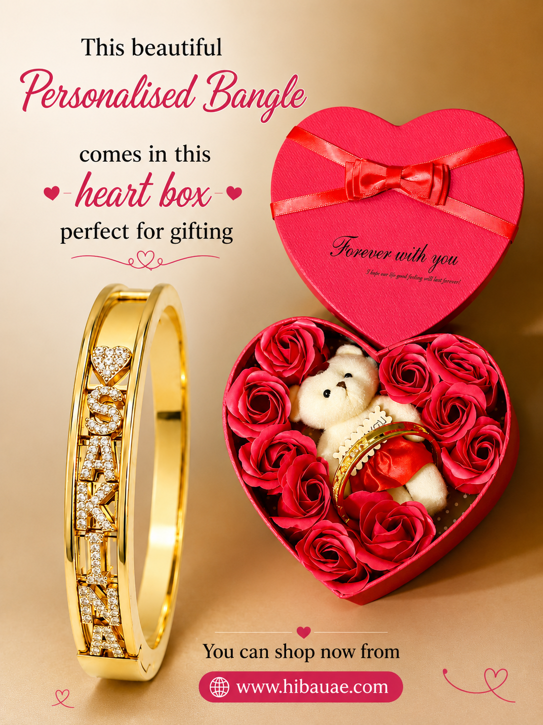 18K Gold Plated Bangle + Heart Box