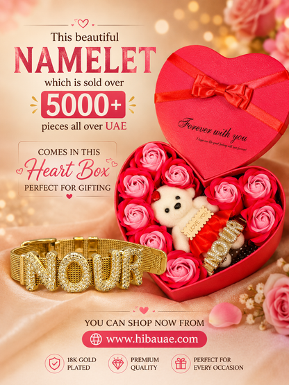 18K Gold Plated NAMELET + Heart Box