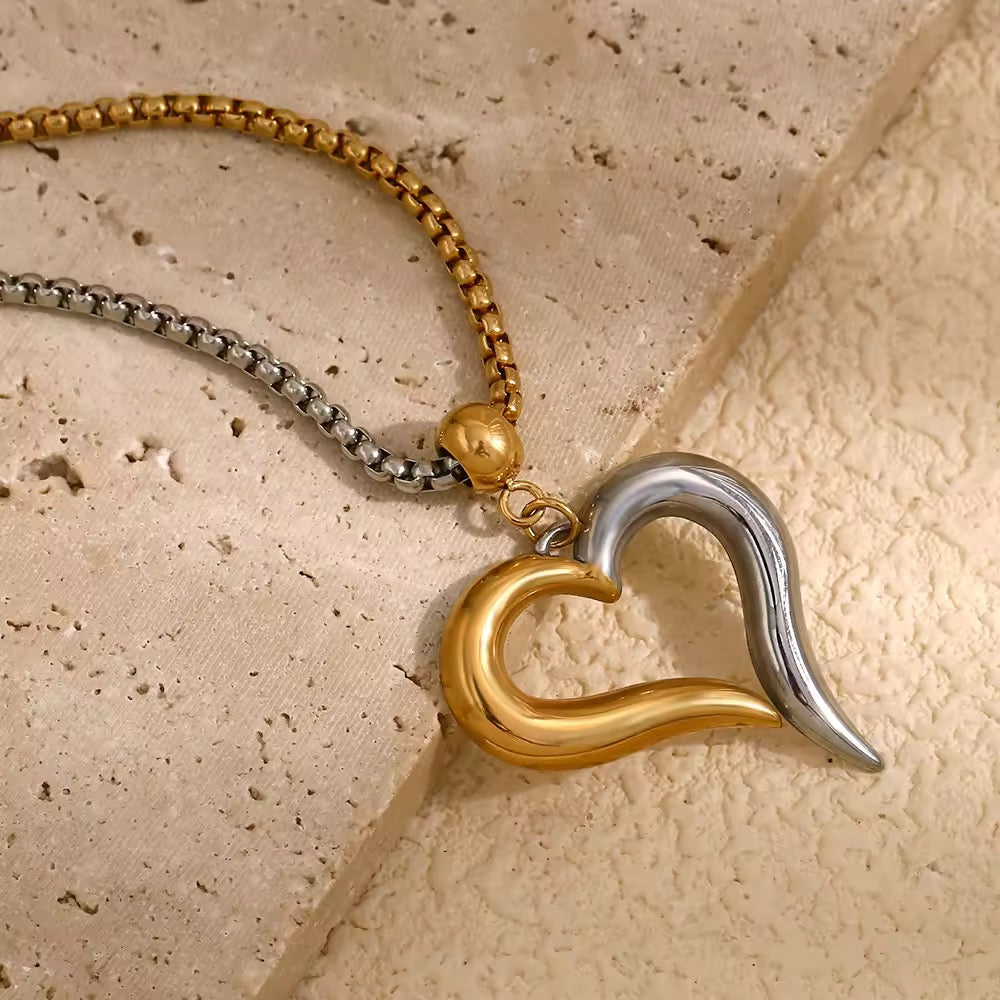 18K Gold Plated Dual-Tone Heart Necklace