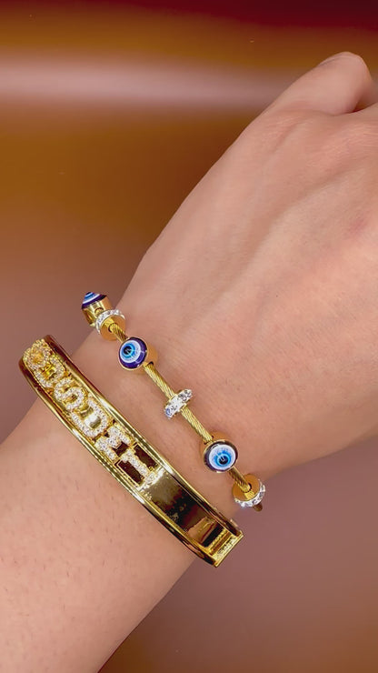 Personalised Bangle + Evil Eye Stack