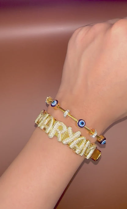 Gold Plated NAMELET + Evil Eye Stack
